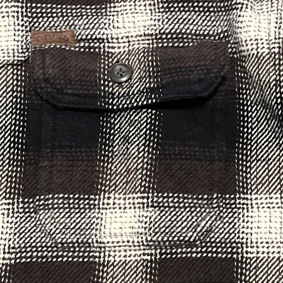 Men's Orvis Button Up Plaid Flannel Shirt LARGE Brown Black Pockets Shacket - Picture 4 of 12